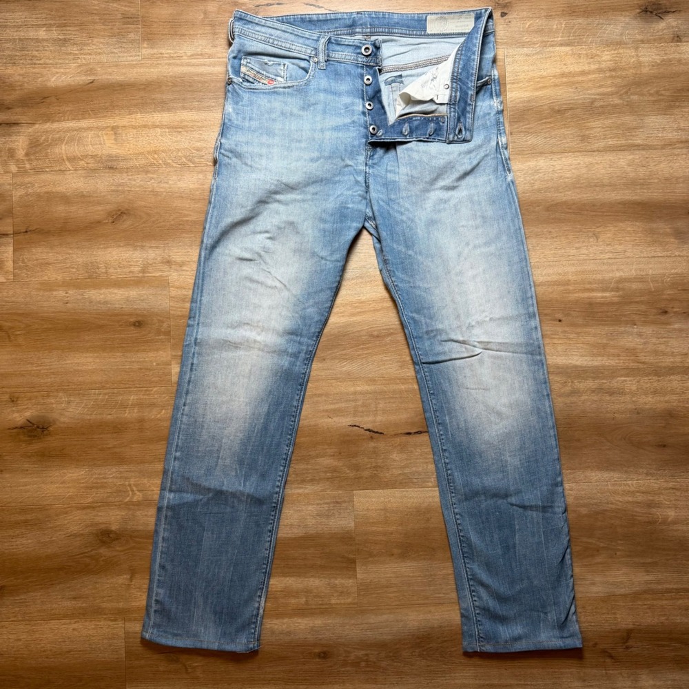 Diesel Buster Jeans Mens 33x30 Blue Slim Tapered Stretch Denim Light Wash 0859R